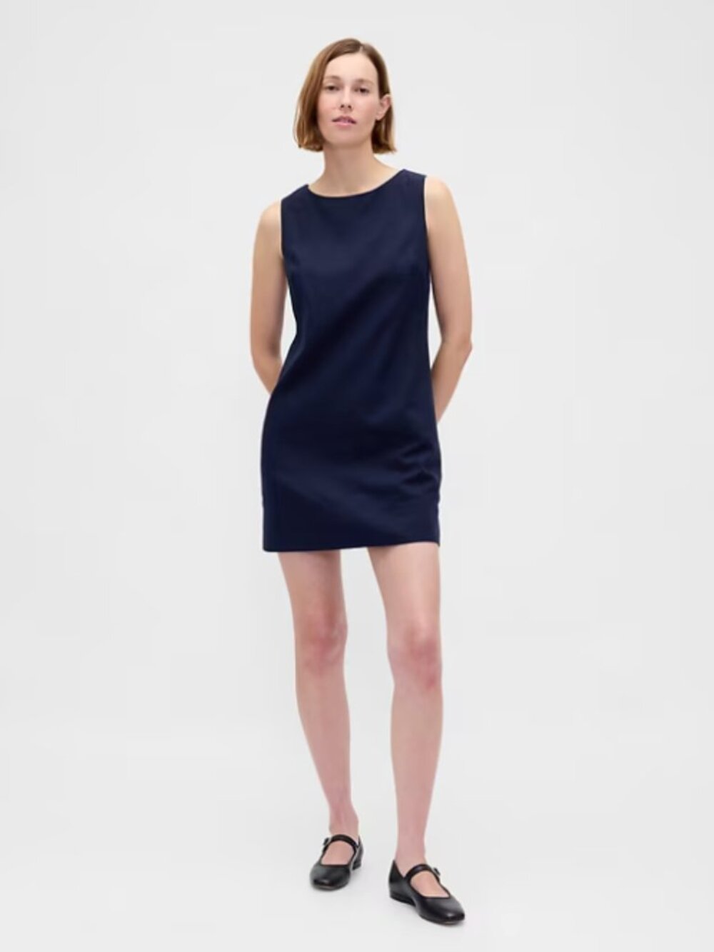 NWT Gap Women's Linen-Blend Mini Shift Dress Dark Blue Night Navy Color Sz M
